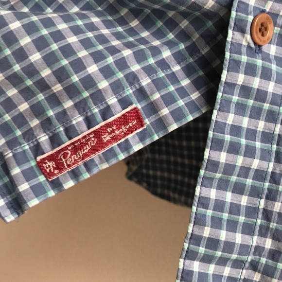 EUC Orig Penguin Rogue Skinny Fit short sleeve check blue/white/light green - Picture 2 of 9